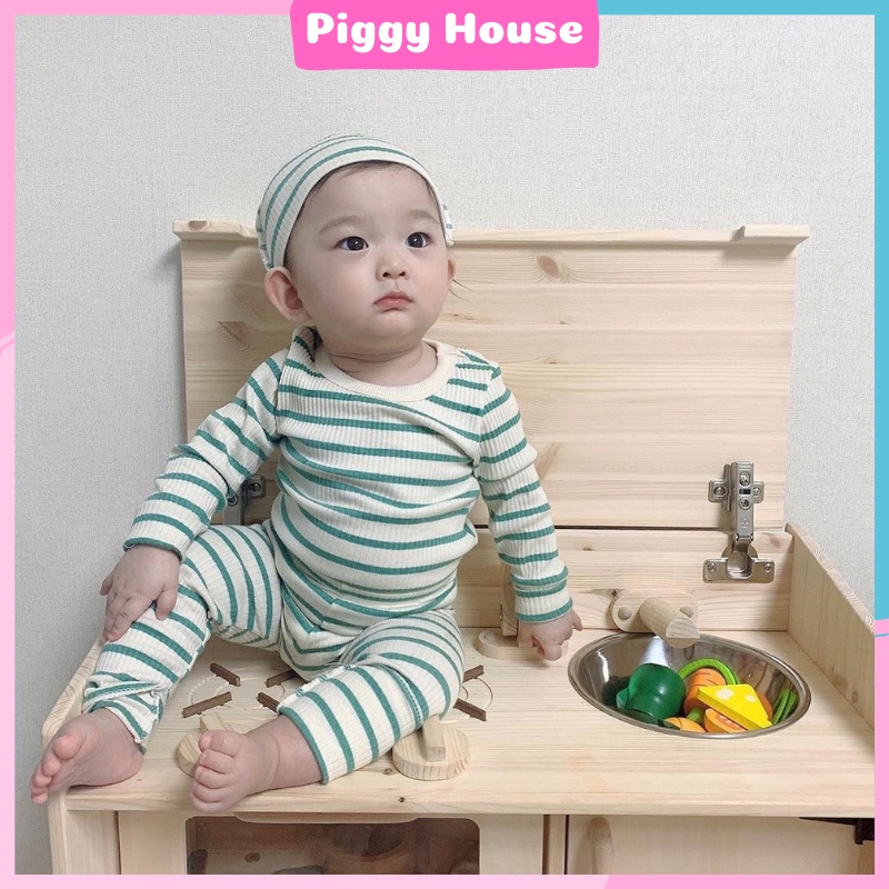 Bộ dài tay cho bé kèm mũ chất liệu cotton cao cấp – Piggy House PH03