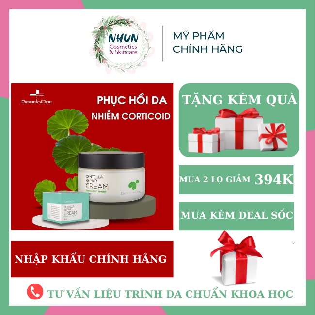 Kem Rau Má Dưỡng Ẩm Phục Hồi Giảm Thâm Nám Trắng Sáng Da Chống Lão Hóa GoodnDoc Centella Repair Cream - Nhungshika