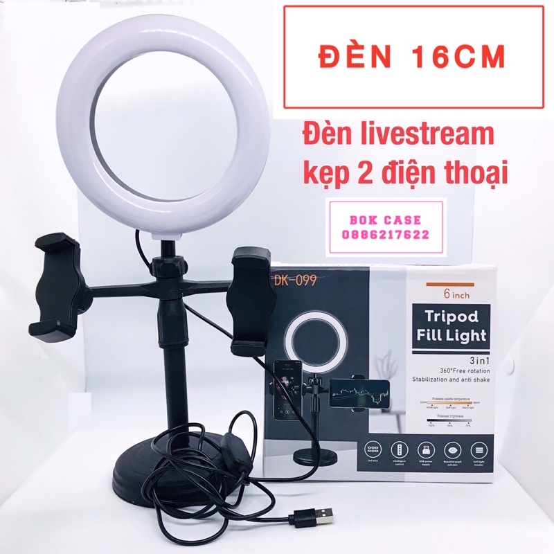 Đèn livestream, tiktok 16cm để bàn kem 2 kẹp điện thoại nhỏ gọn tiện lợi