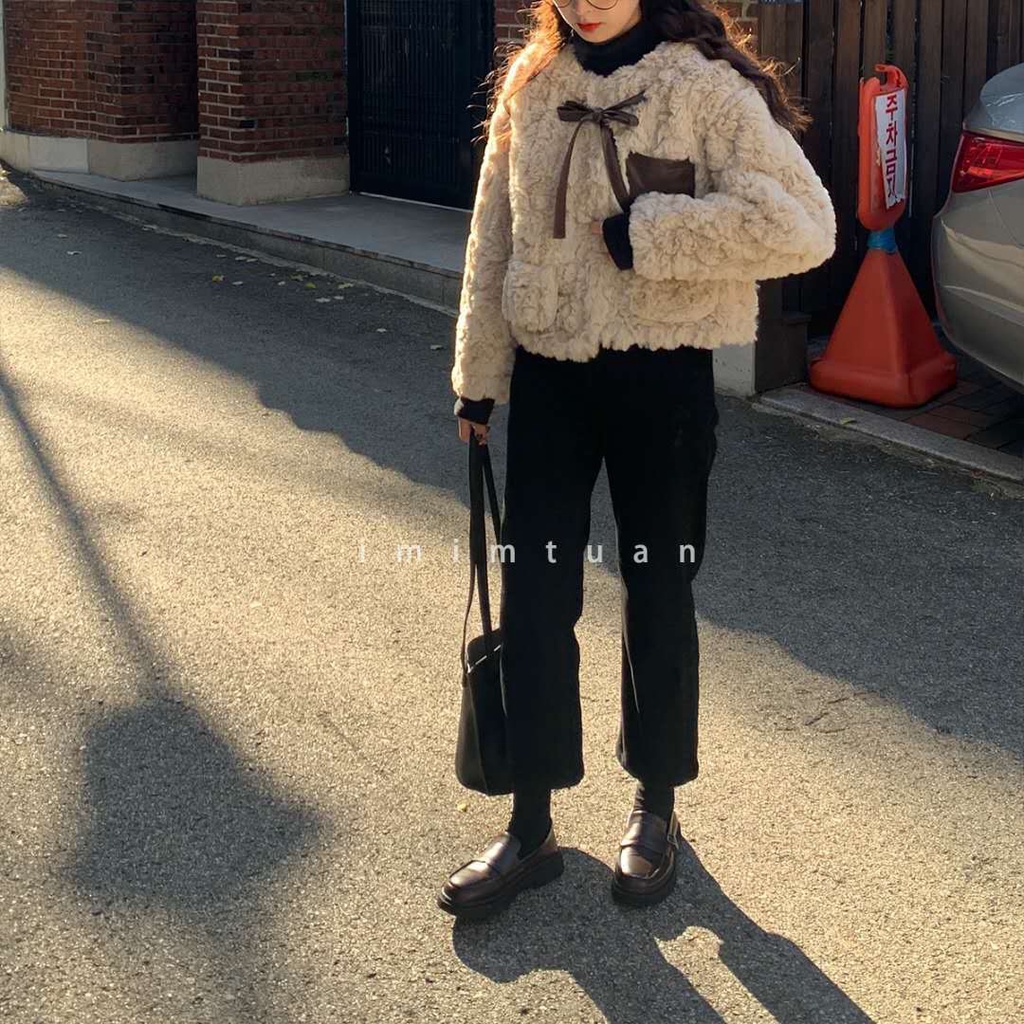 Áo khoác lông dáng ngắn dễ thương phong cách Hàn Quốc 2021 cho nữ
