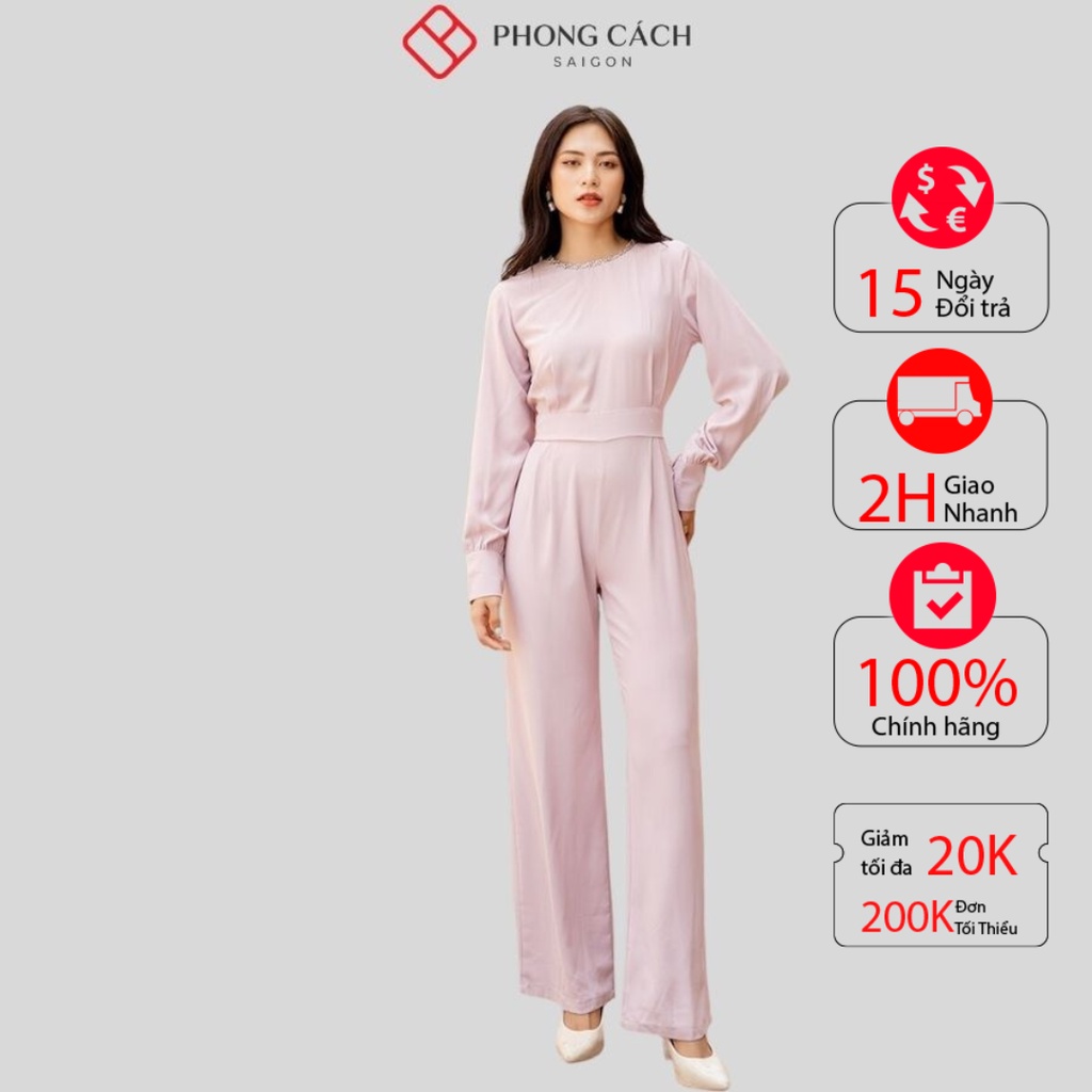 Jumpsuit tay dài cổ đính đá SJ1086- Phong Cách SAIGON