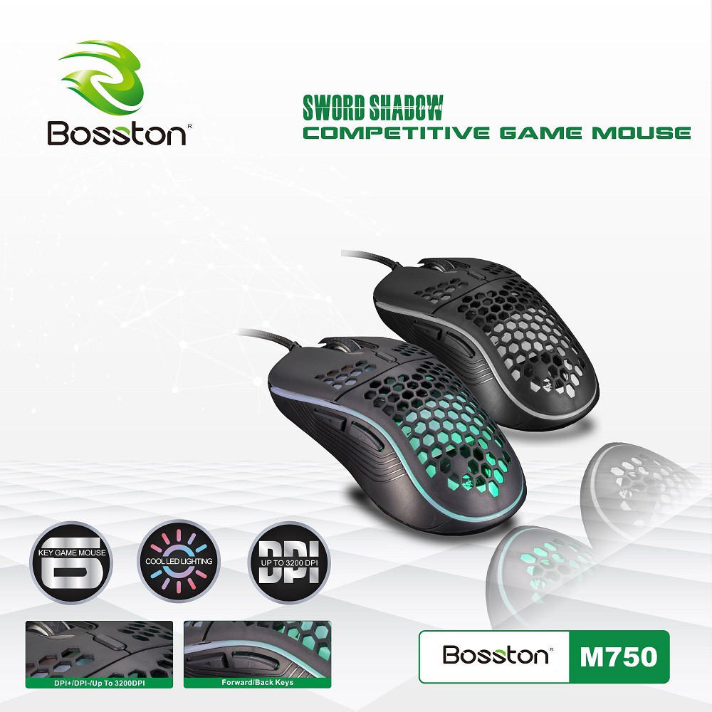 Chuột Gaming 6D Bosston M750 DPI 3200 - Led RGB cực đẹp (Đen) - Hãng phân phối chính thức