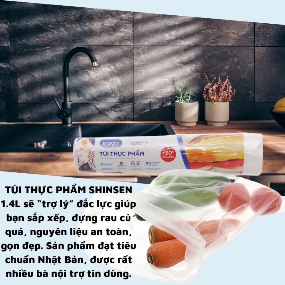 Túi đựng thực phẩm Shinsen 1,4L inochi đựng hoa quả bảo quản trong tủ lạnh an toàn sức khỏe