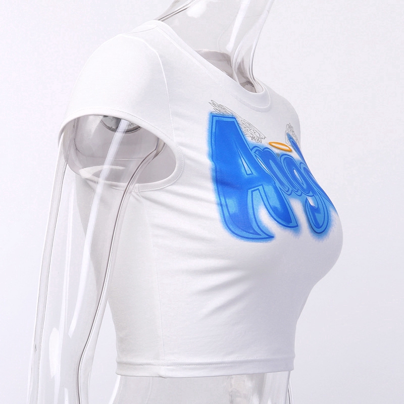 Sweets Cartoon Print Crop Top Slim T-shirt Women summer Short Sleeve Slim Shirts