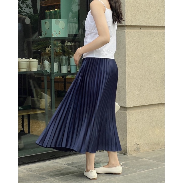 Nimi - Chân váy lụa xếp ly dáng dài Satin pleated skirt