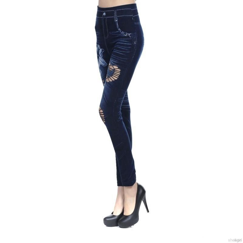 Quần Legging Giả Jean Rách In Hình Trái Tim