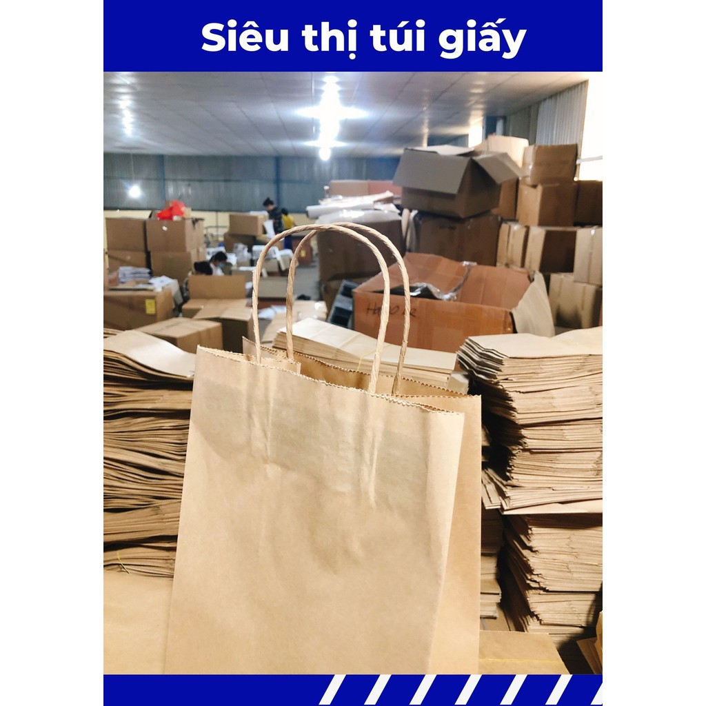 COMBO 10 CHIẾC TÚI GIẤY KRAFT XI MĂNG S5: 21.5x15x41.5 cm CÓ QUAI ( ẢNH THẬT SHOP TỰ CHỤP)