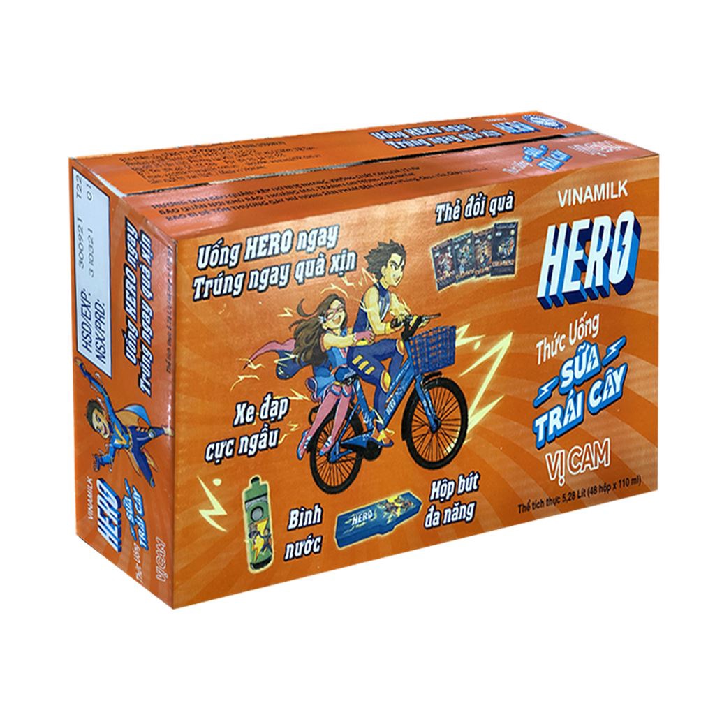 Thùng 48 Hộp Thức Uống Sữa Trái Cây Hero Vị Cam 180ml
