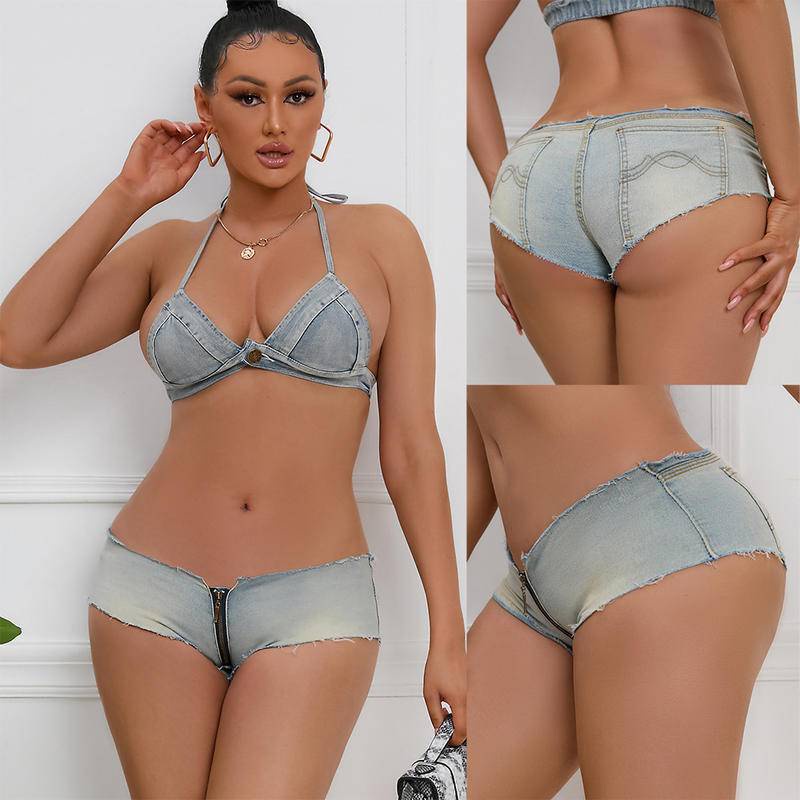 4007# Quần Short Denim Cạp Thấp Siêu Co Dãn Plus Size Cho Nữ