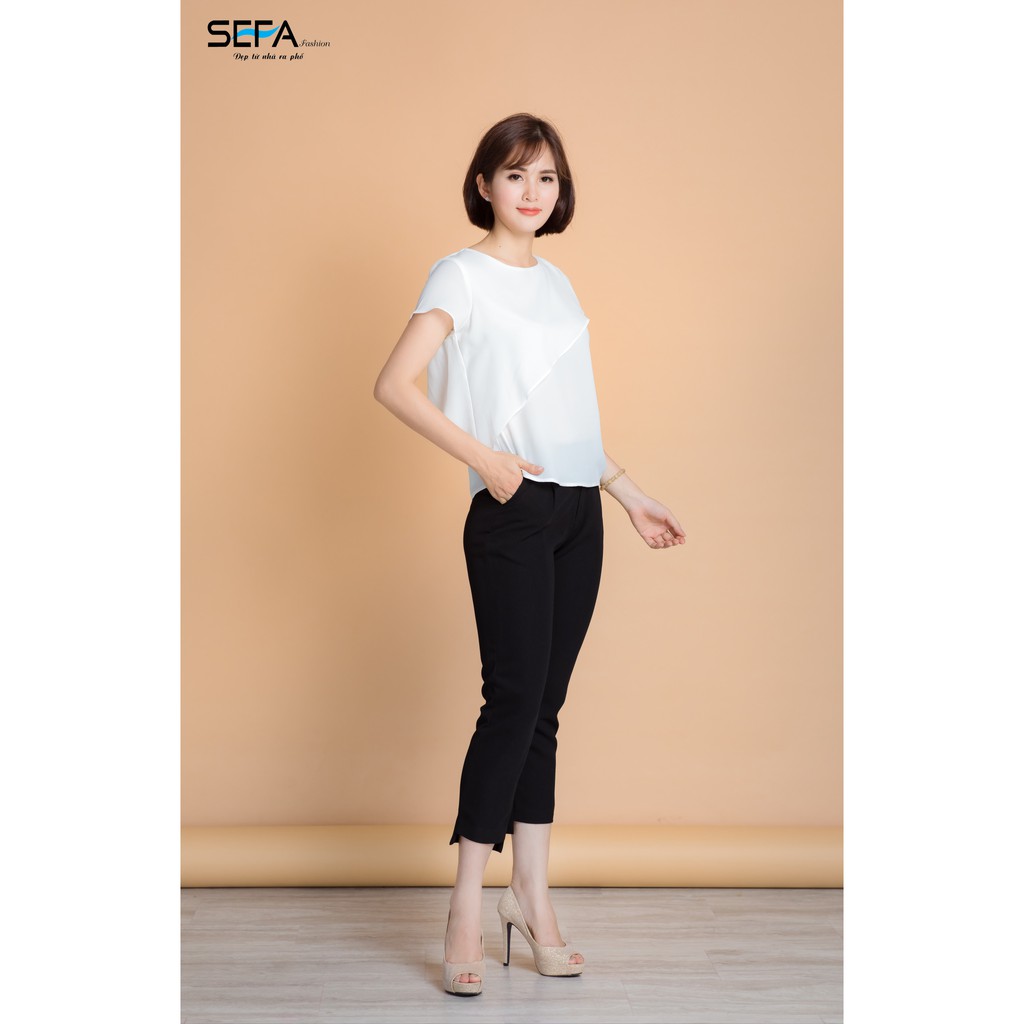 Áo sơ mi SEFA Fashion lụa cộc tay vạt chéo công sở cao cấp