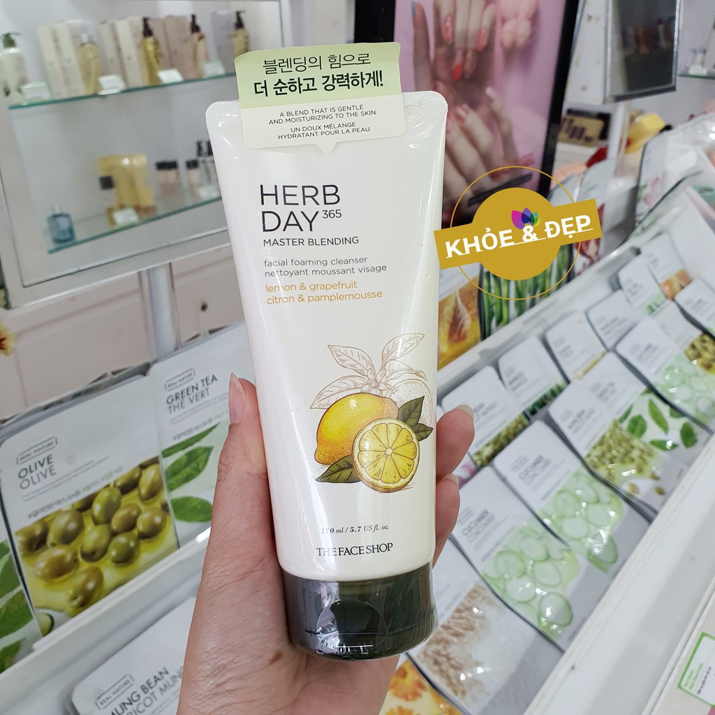 Sữa Rửa Mặt THEFACESHOP HERB DAY 365  FACIAL FOAMING CLEANSER LEMON & GRAPEFRUIT 170ml