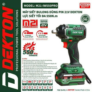 Máy Siết Bulong Dekton 550Nm / M21-IW550PRO / Brushless / 4 Cấp Tốc Độ / 5 Mode Làm Việc / Chân Makita Phổ Thông