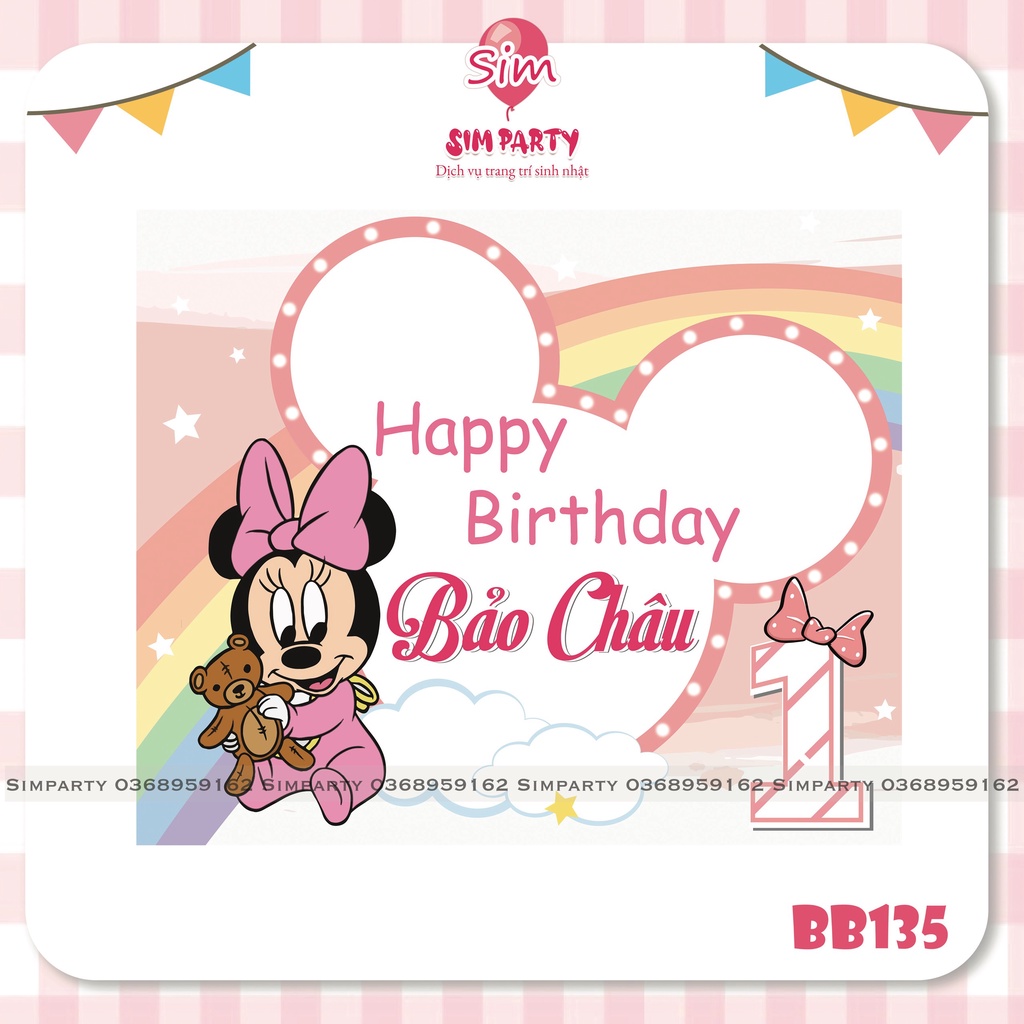 Backdrop trang trí sinh nhật bé trai bé gái phông bạt vải Silk, Hiflex in trực tiếp theo tên bé