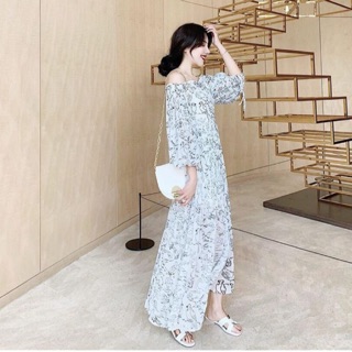 Đầm dáng dài bẹt vai nữ
