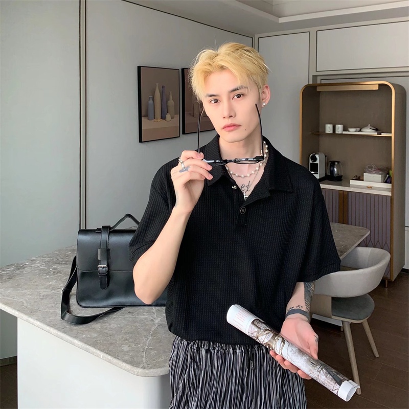 Áo Sơ Mi polo Tay Ngắn Dáng Rộng Họa Tiết Kẻ Sọc Thời Trang Mùa Hè Hàng Mới Phong Cách Hàn Quốc Cho Nam 2022