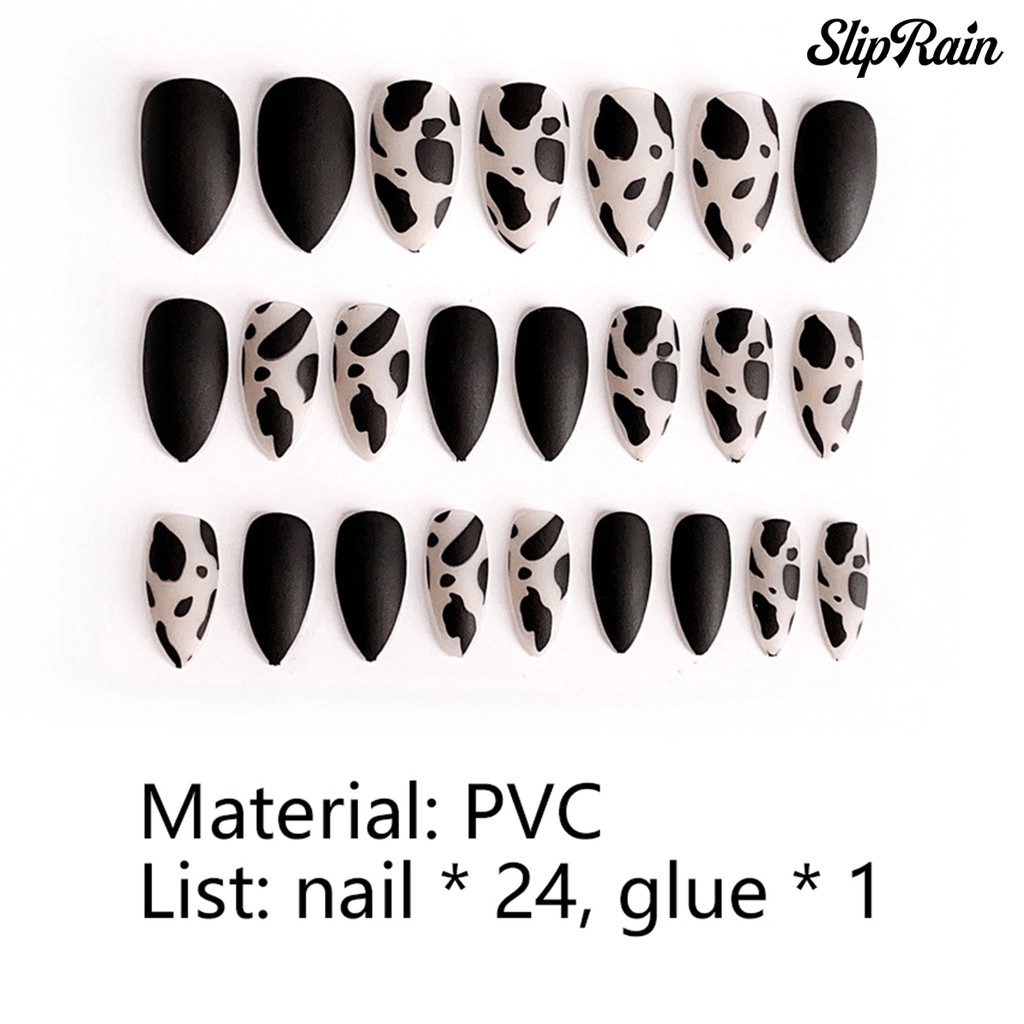 (Hàng Mới Về) Set 24 Móng Tay Giả Họa Tiết Bò Sữa Xinh Xắn Cho Nữ