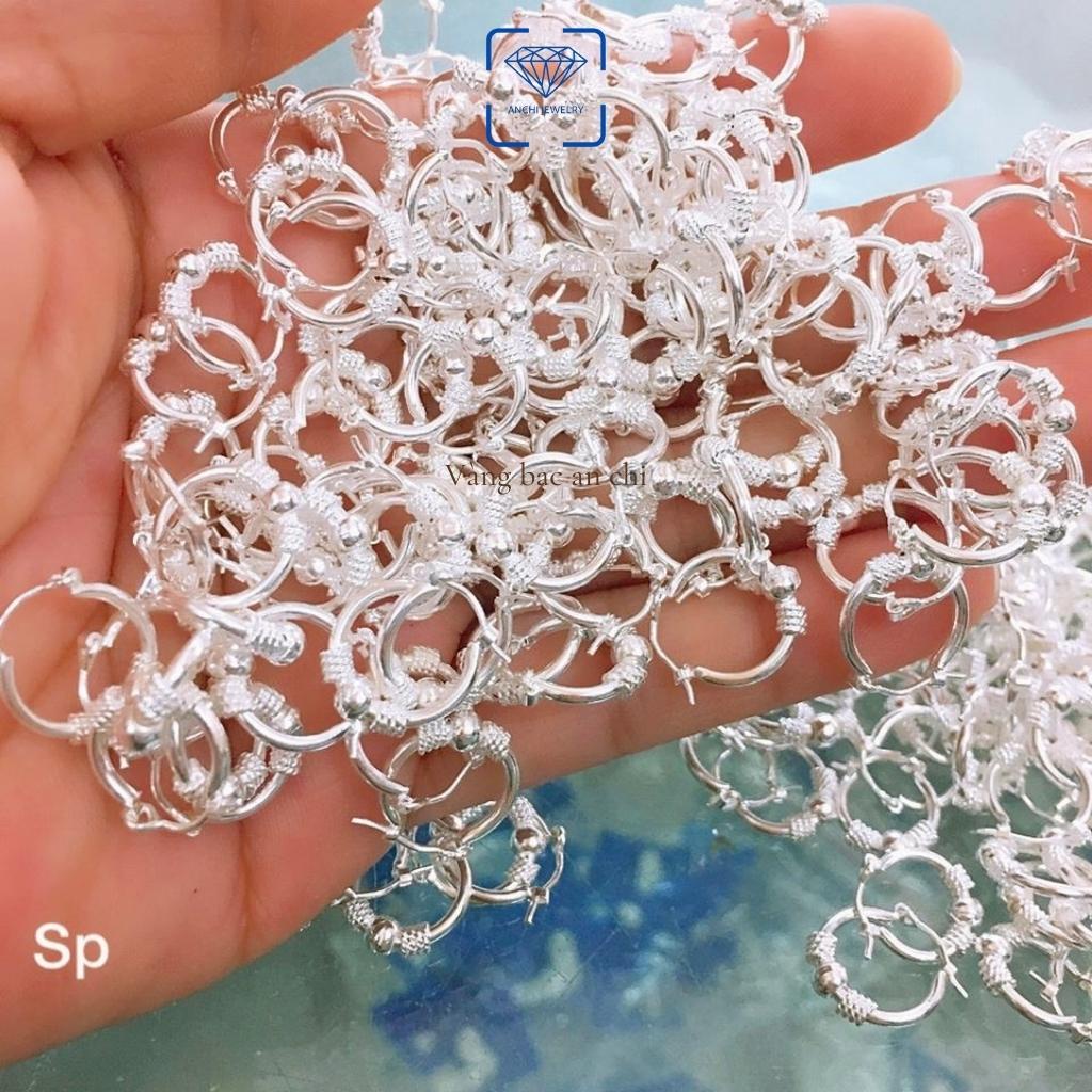 Khuyên tai tròn đeo sát tai cho mẹ / bé / nam / nữ, chuẩn bạc ta - Anchi jewelry