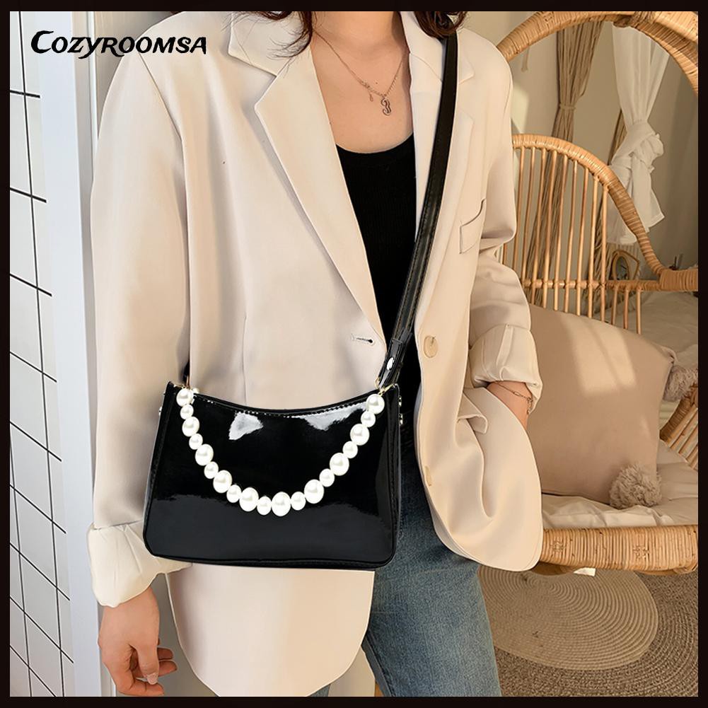 Solid Bright Leather Small Handbag Fashion Women Underarm Bag Shoulder Tote