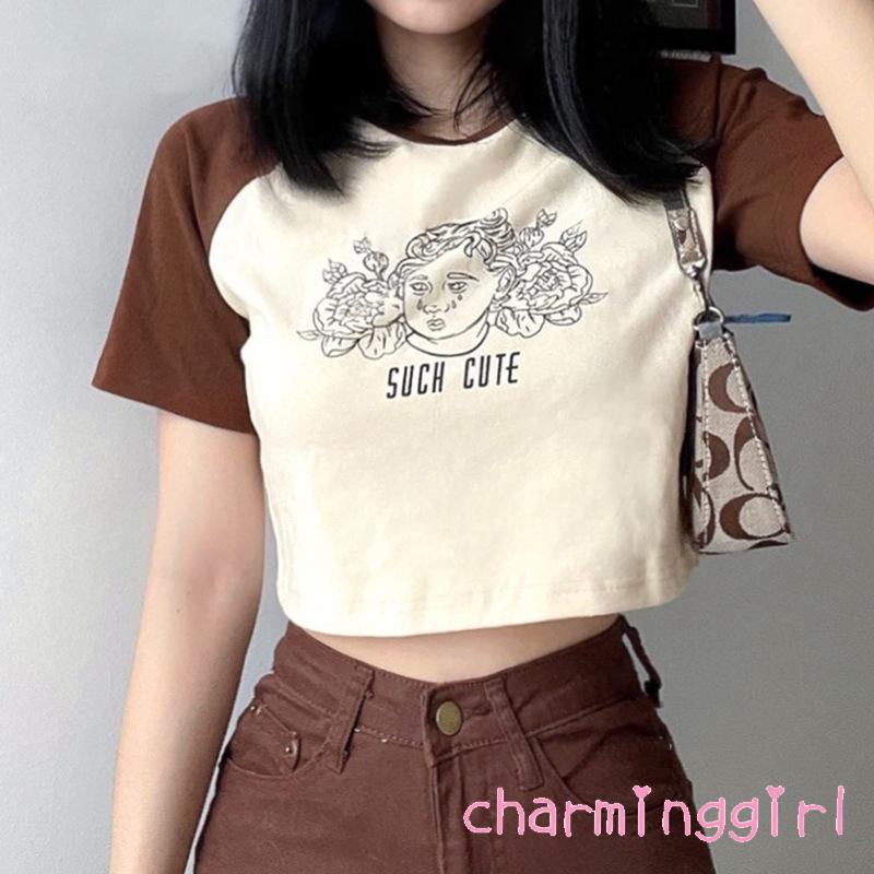 Áo thun tay ngắn dáng rộng in hình trừu tượng thời trang dành cho nữ