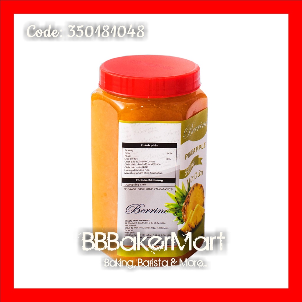 Mứt nhân Filling DỨA KHÓM có xác hiệu Berrino - Hủ 950GR