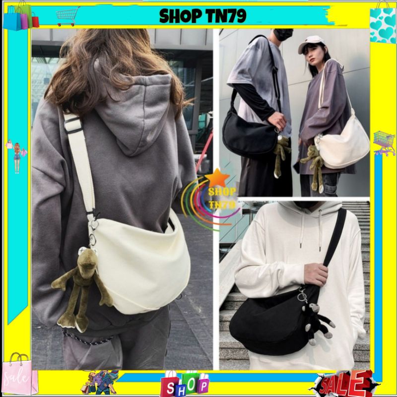 TÚI TOTE ĐEO CHÉO BÁN NGUYỆT VẢI CANVAS PHONG CÁCH ULZZANG ĐỂ SÁCH A4 | BigBuy360 - bigbuy360.vn