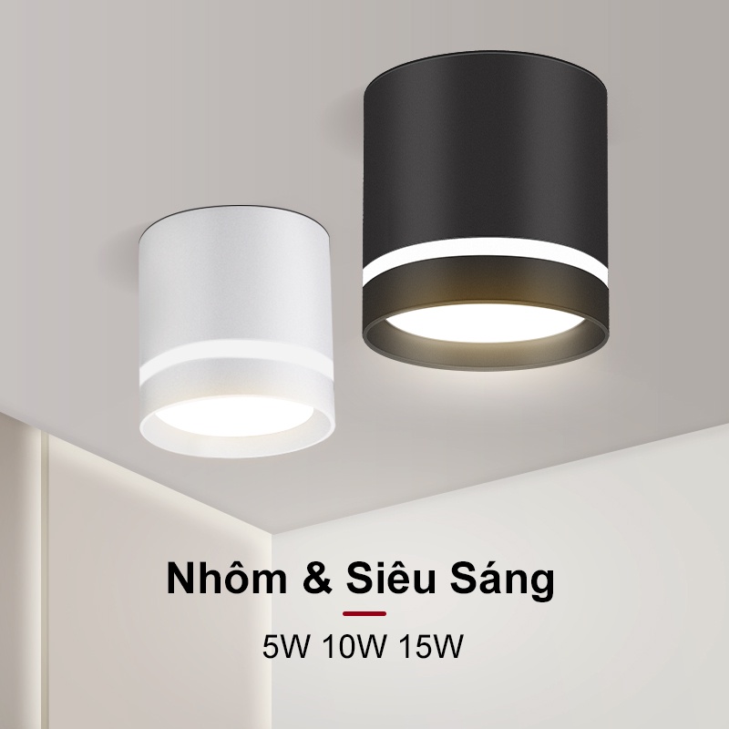 Đèn LED ốp trần nổi 5W 10W 15W phong cách hiện đại đẹp mắt, đèn ống bơ