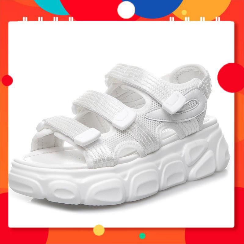 (CÓ SẴN - Trắng) Giày Sandals Ulzzang quai ngang dán đế cao bánh mì 4.5p a14