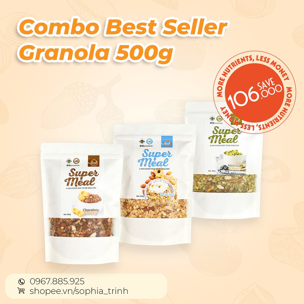 ⚡Deal sốc⚡Combo Super Granola 500g thực đơn cho 30 bữa sáng ngon khỏe