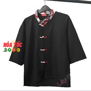 Áo shanghai hoa đào cổ trang unisex nam nữ
