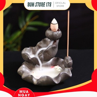 Thác Khói Trầm Hương Gốm Cao Cấp Hoa Sen 2 Cá - Thác đốt Trầm Hương tỏa ngược0