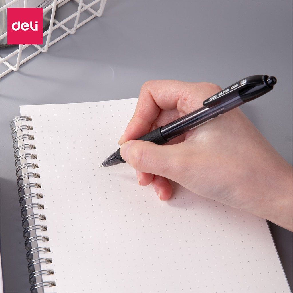 Bút bi dầu đầu bấm ngòi 0.7mm Deli mực xanh đen nét viết đều đệm tay cao su chất lượng cao phù hợp học sinh văn phòng