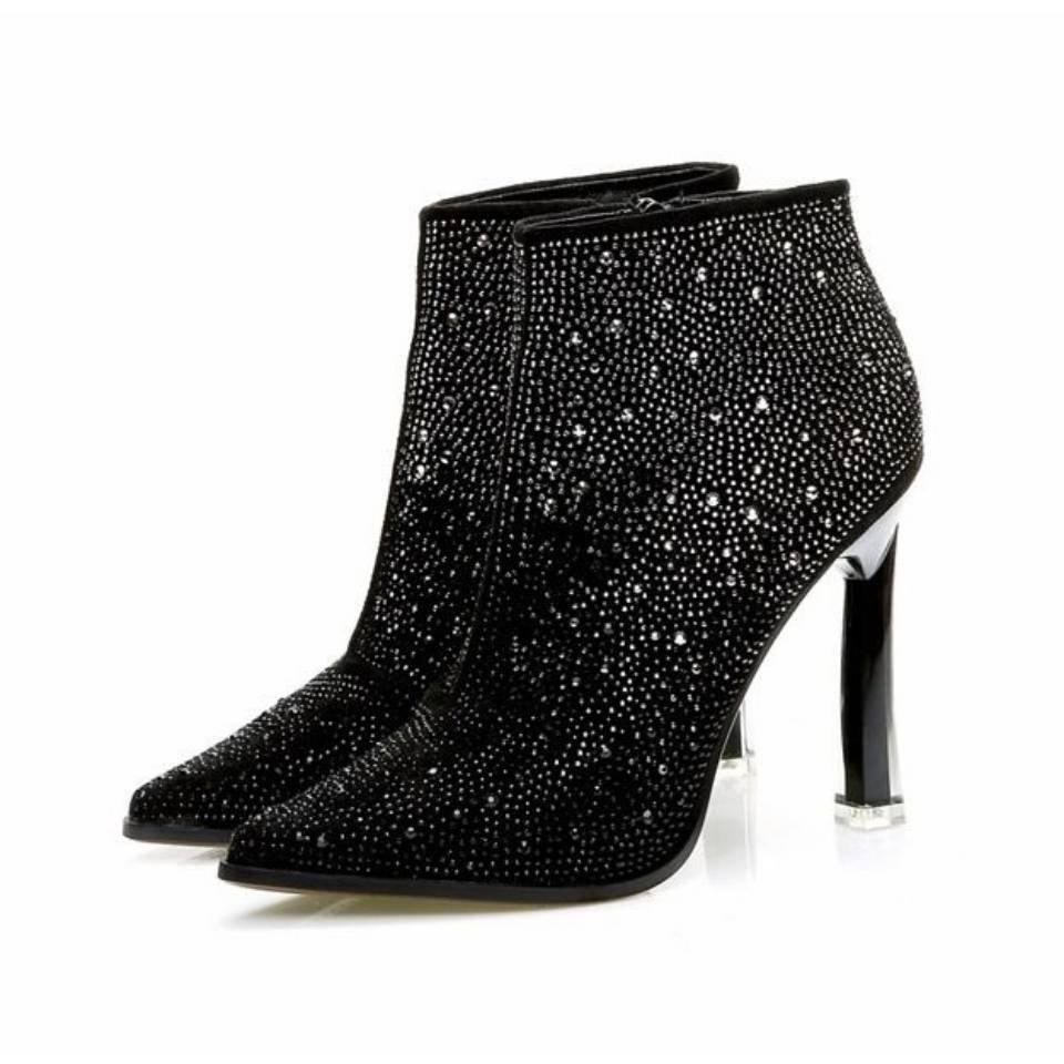 Giày cao gót mũi nhọn đính đá màu sắc phong cách thu đông 2020 cho nữ