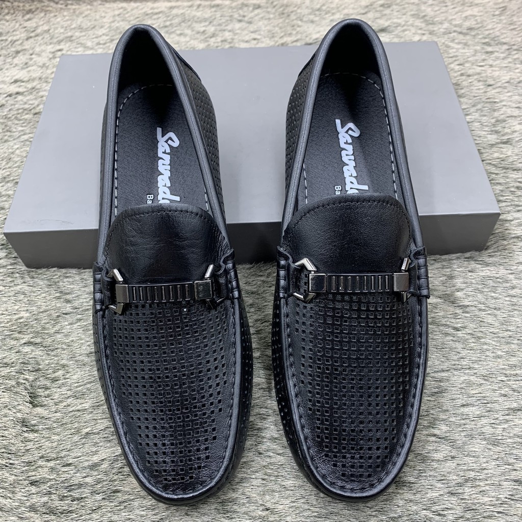 Giầy lười hè nam da bò thật đục lỗ thoáng khí