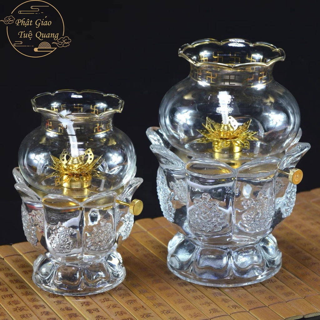 Đèn Dầu 05,03 bằng thủy tinh pha lê ,thân hình búp sen- phật giáo tuệ quang