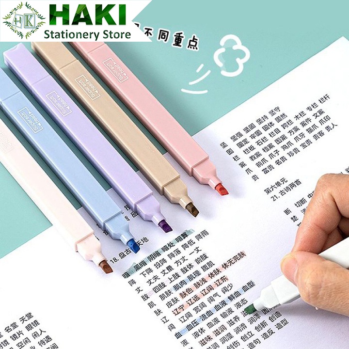 Bút highlight pastel 2 đầu HAKI, bút đánh dấu nhớ dòng morandi trang trí sổ bullet journal văn phòng phẩm B51