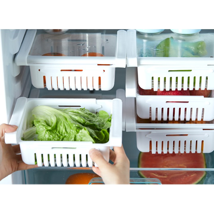 Khay đựng đồ cài tủ lạnh rút gấp gọn Rổ nhựa to để rau củ quả ráo nước