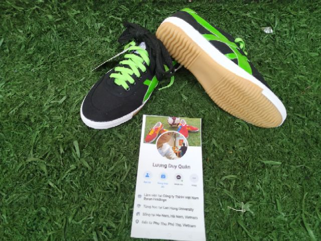 Giày bata warrior đen sọc xanh lá