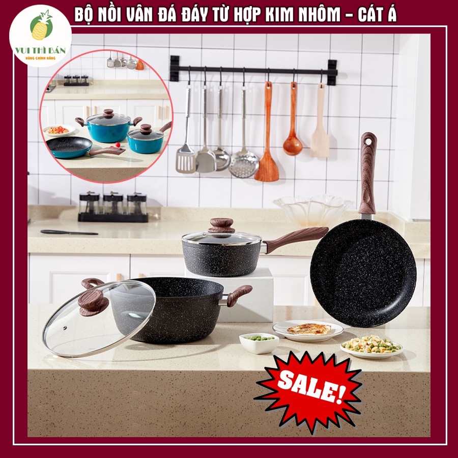 Nồi đáy từ chống dính vân đá cao cấp - CÁN DÀI, CÓ NẮP ĐẬY,đường kính 16cm-18cm,sử dụng được mọi loại bếp