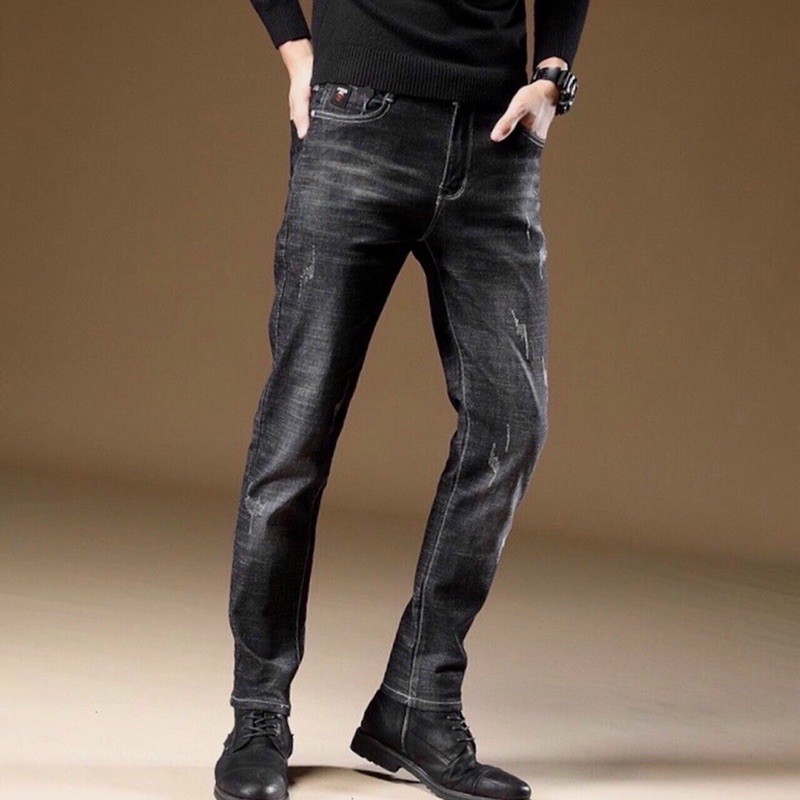 Quần jean nam BADSHOP màu đen xước nhẹ không rách trung niên | BigBuy360 - bigbuy360.vn