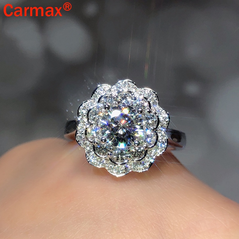 Nhẫn Hở Hai Lớp Họa Tiết Hoa Moissanite