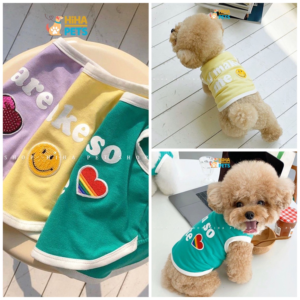 Quần Áo Chó Mèo Mùa Hè Mát Mẻ Áo Thun Thú Cưng Dễ Thương Dạng Ba Lỗ Vải Thun Cotton Thoáng Khi Hihapet.