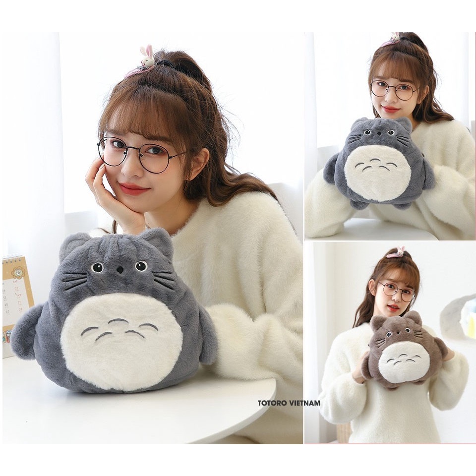 Túi sưởi điện trong gối bông Totoro lông dài mịn cao cấp đa năng