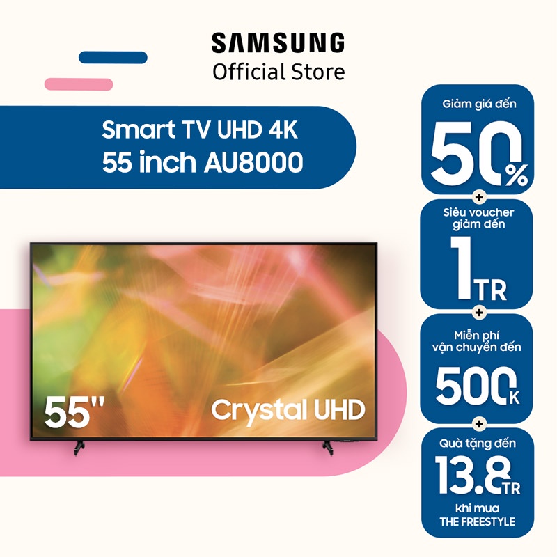 [Mã ELBAU7 giảm 7% đơn 5TR] Smart Tivi Samsung Crystal UHD 4K 55 inch UA55AU8000KXXV - Miễn Phí Lắp Đặt