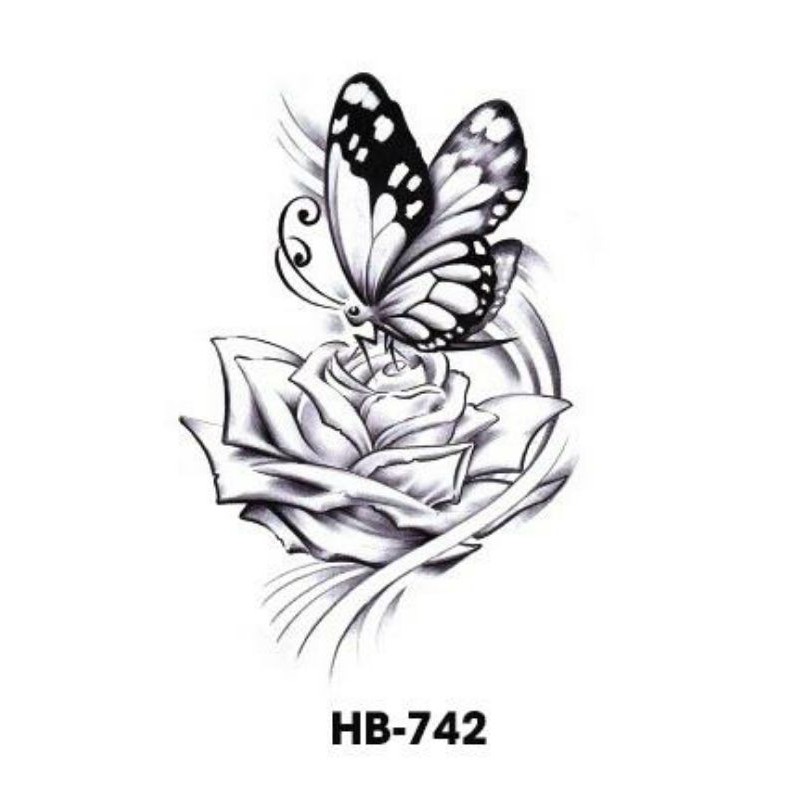 Xăm dán 3D bướm trên cánh hoa siêu đẹpHB 742