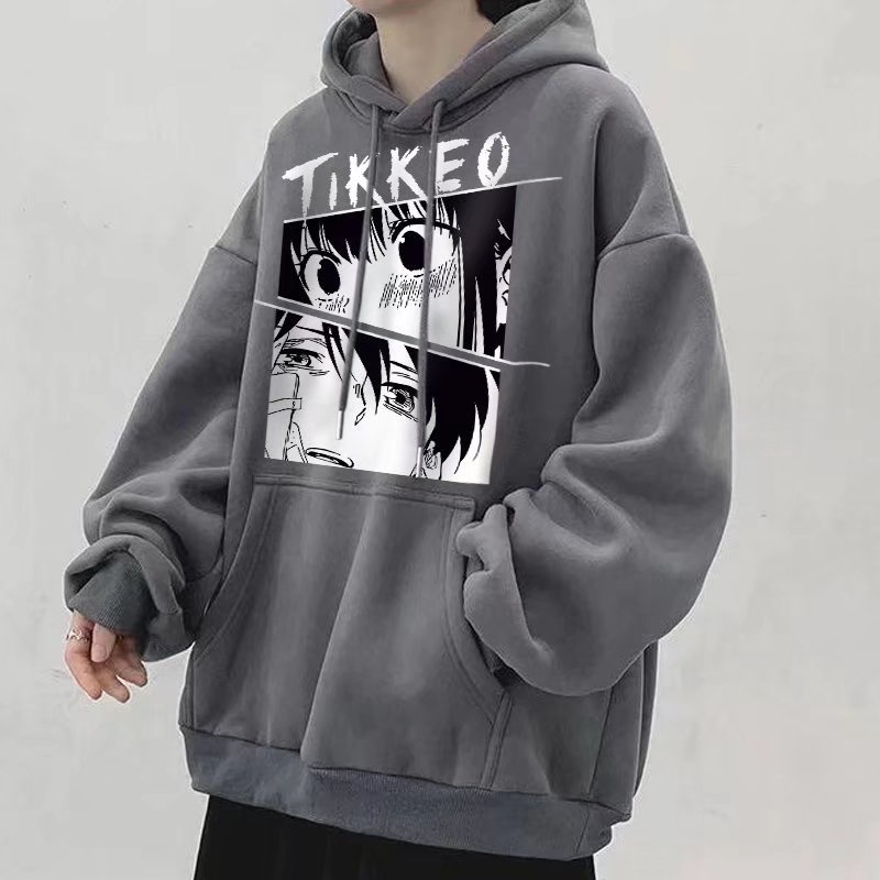 Áo hoodie tay dài dáng rộng in họa tiết hoạt hình phong cách hiphop thời trang đường phố cỡ lớn M-8XL cho nam