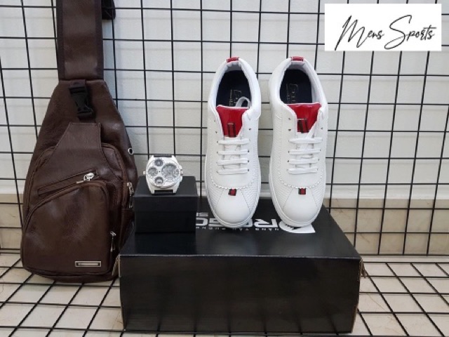 (Ảnh Thật) Giày Lười Nam Trắng Chấm Bi Viền Đỏ | BigBuy360 - bigbuy360.vn