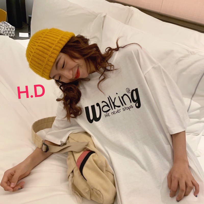 Áo tay lỡ walking unisex 🌸 Áo phông cộc tay dáng suông , oversize in hình nổi bật, họa tiết cá tính HOT 🌸