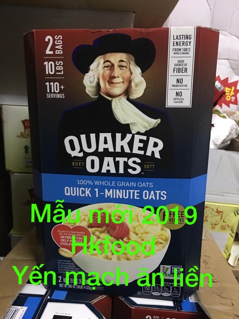 Hộp 4.52kg Yến mạch Quick 1 - Minute Quaker Oats Hạt Vỡ - NK Mỹ