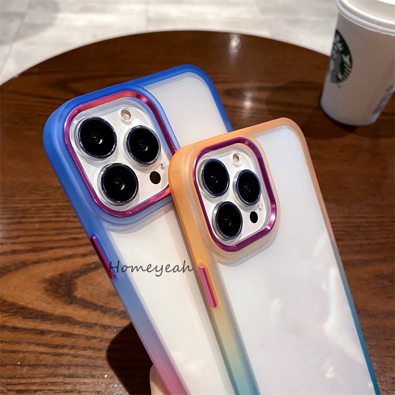 Ốp Điện Thoại Cứng Trong Suốt Chống Sốc Màu Gradient Viền Kim Loại Cho iPhone 13 12 11 Pro Max ip11 ip13