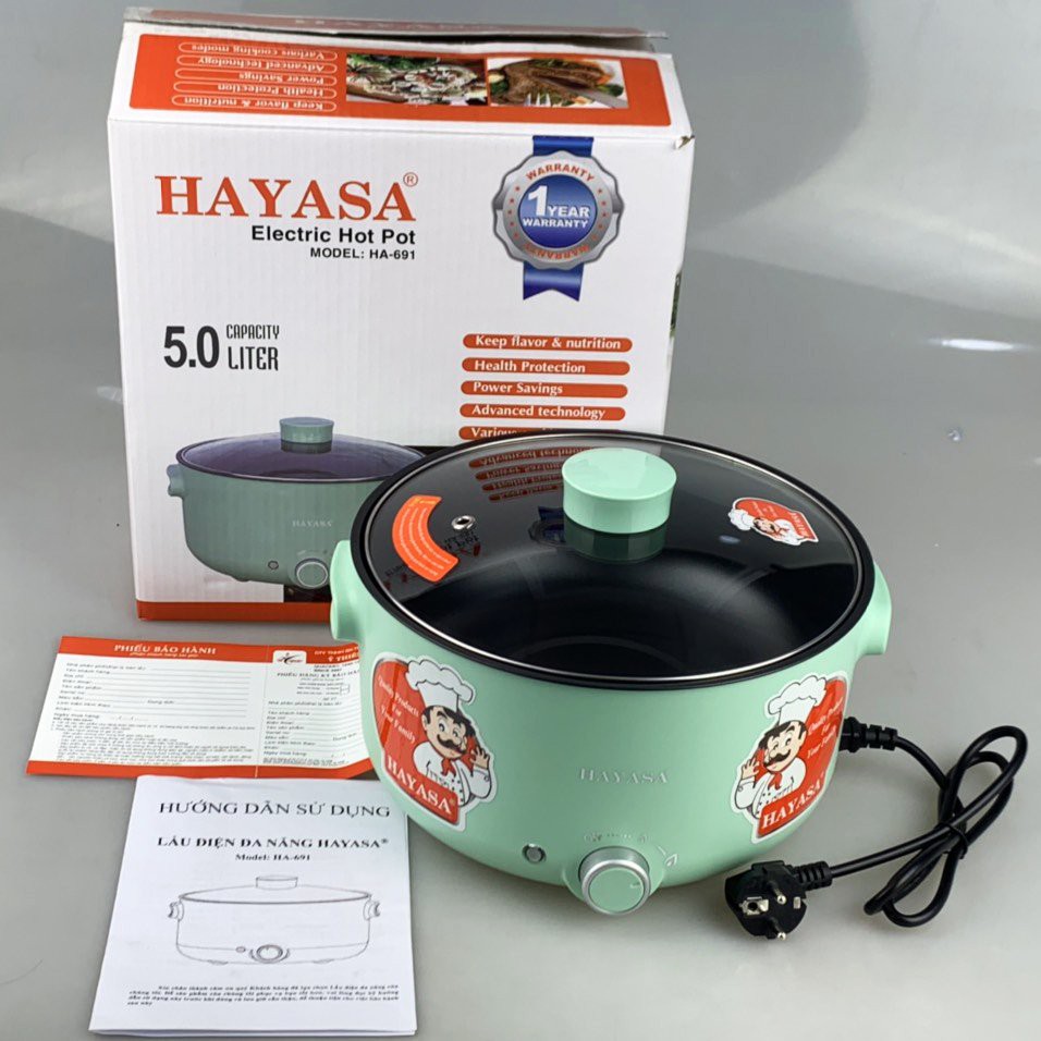 Nồi Lẩu Điện 5L Hayasa Ha-691 Đa Năng Chống Dính Công Suất 1300W Nấu Lẩu,Nấu Mì,Chiên,Xào,Nấu Thức Ăn bảo hành 12 tháng